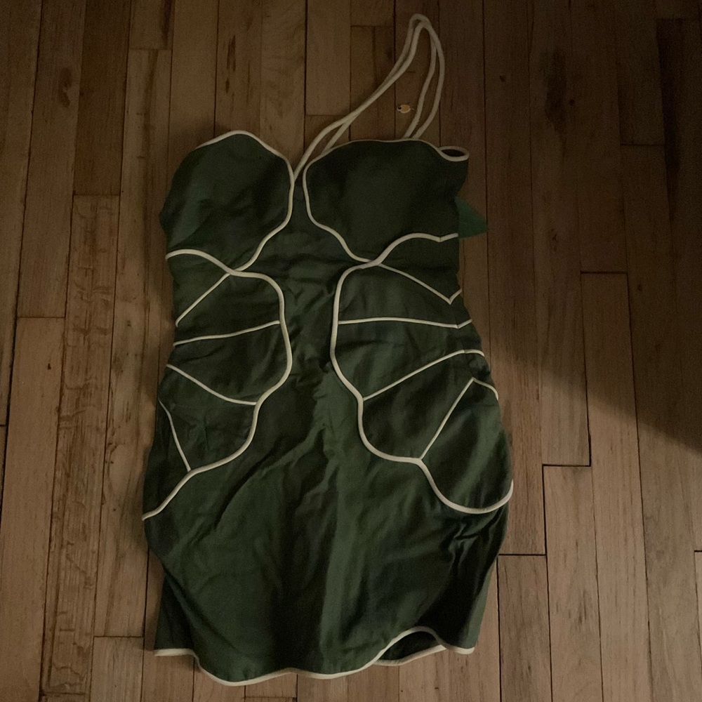 FARM Rio Green Wavy Trim Halter Neck Lenzing Ecovero Euroflax Mini Dress